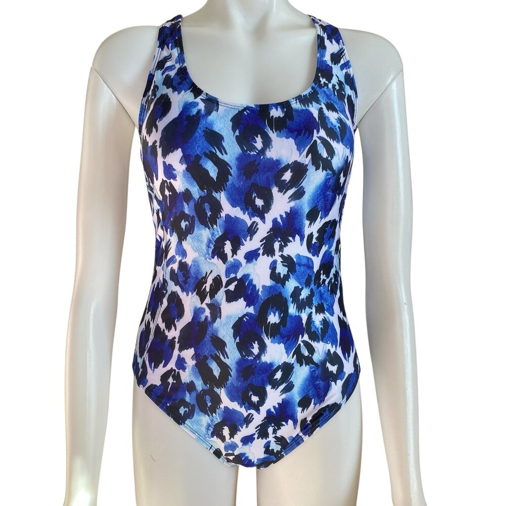 Nicole Miller women's size M aqua cheetah print one piece racerback swimsuit NWT